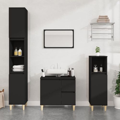 Armoire De Salle De Bain Noir 65x33x60 Cm Bois Contreplaqué