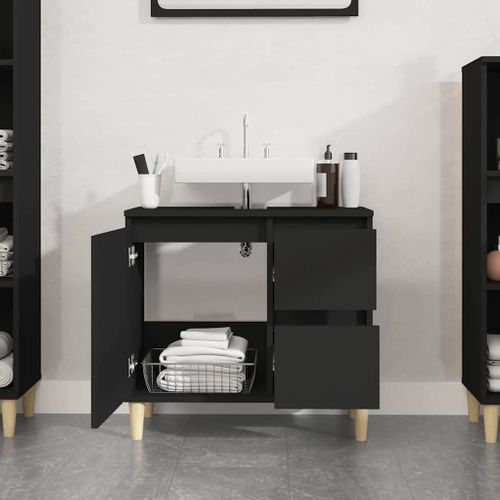 Armoire De Salle De Bain Noir 65x33x60 Cm Bois Contreplaqué