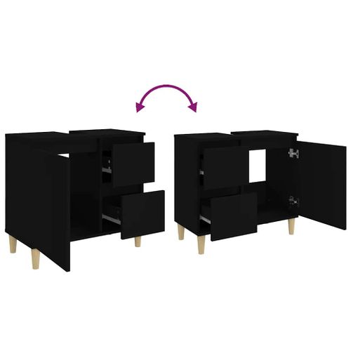 Armoire De Salle De Bain Noir 65x33x60 Cm Bois Contreplaqué