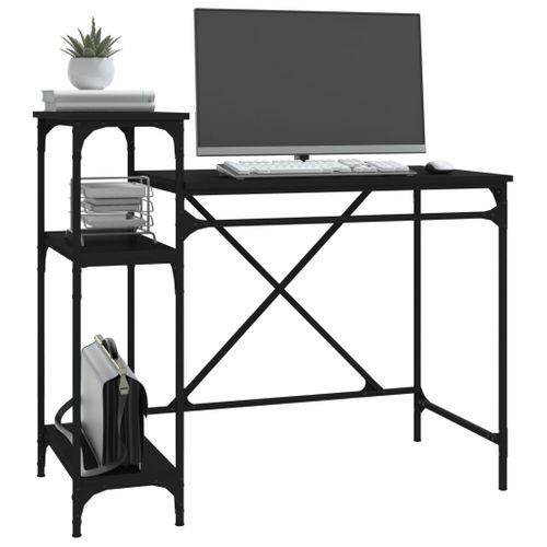 Bureau Avec Étagères Noir 105x50x90 Cm Bois Contreplaqué Et Fer
