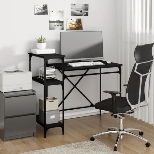 Bureau Avec Étagères Noir 105x50x90 Cm Bois Contreplaqué Et Fer