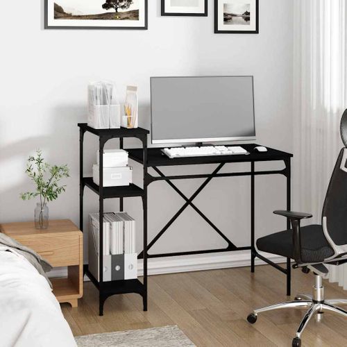Bureau Avec Étagères Noir 105x50x90 Cm Bois Contreplaqué Et Fer