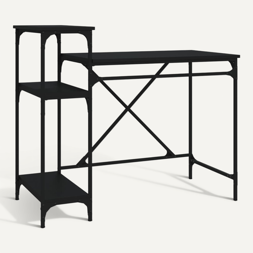 Bureau Avec Étagères Noir 105x50x90 Cm Bois Contreplaqué Et Fer