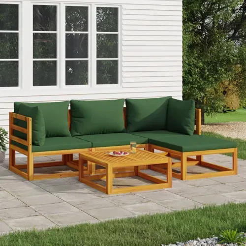 Salon De Jardin 5 Pièces Avec Coussins Vert Bois Massif