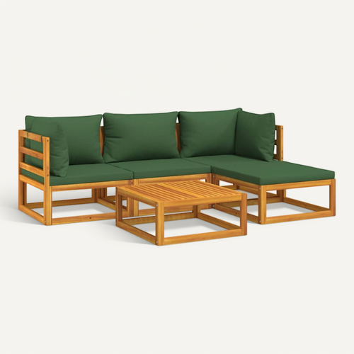 Salon De Jardin 5 Pièces Avec Coussins Vert Bois Massif