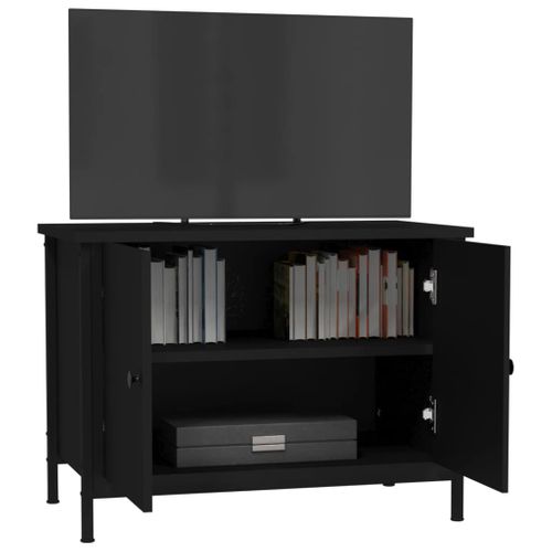 Meuble TV Avec Portes Noir 60x35x45 Cm Bois Contreplaqué