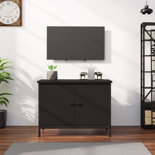 Meuble TV Avec Portes Noir 60x35x45 Cm Bois Contreplaqué