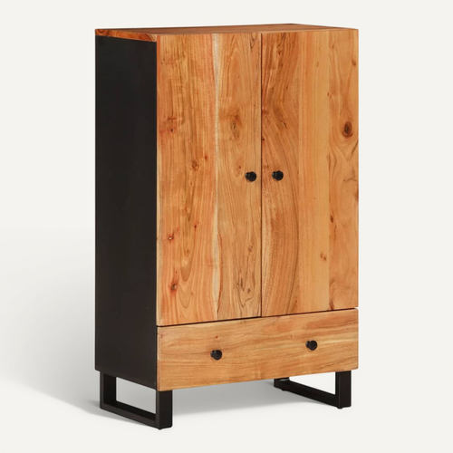 Buffet Haut Avec Tiroir 60x33x100cm Bois Massif D'acacia Et Fer
