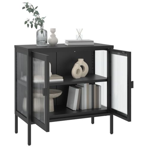 Buffet Noir 70x35x70 Cm Verre Et Acier