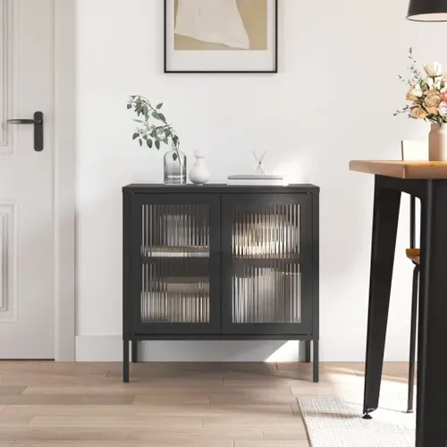 Buffet Noir 70x35x70 Cm Verre Et Acier