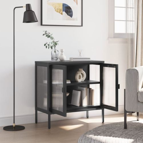 Buffet Noir 70x35x70 Cm Verre Et Acier
