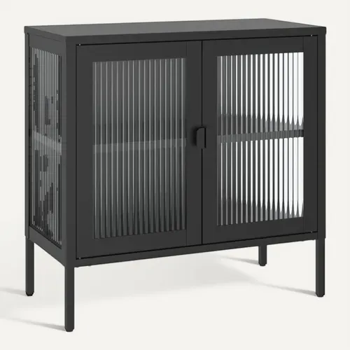 Buffet Noir 70x35x70 Cm Verre Et Acier