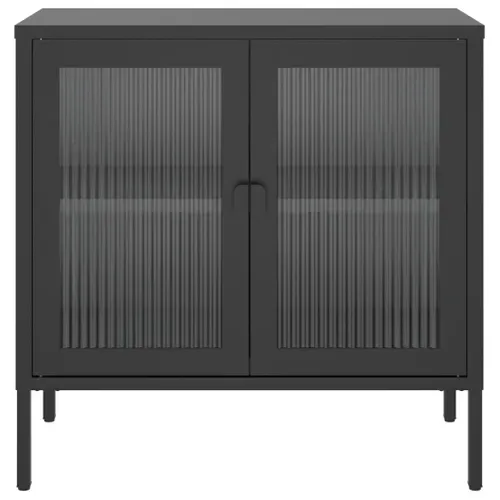 Buffet Noir 70x35x70 Cm Verre Et Acier