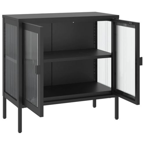 Buffet Noir 70x35x70 Cm Verre Et Acier