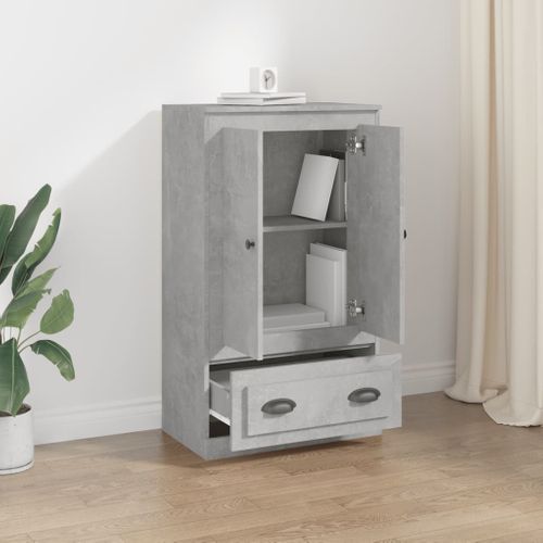 Buffet Haut Gris Béton 60x35,5x103,5 Cm Bois Contreplaqué