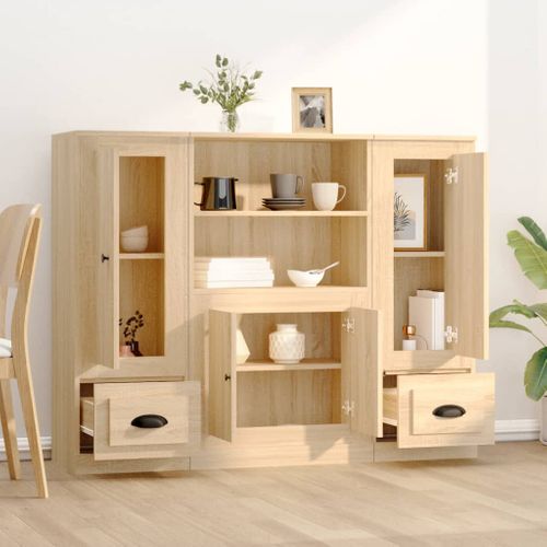 Buffets 3 Pièces Chêne Sonoma Bois Contreplaqué