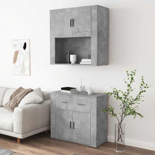 Buffet Haut Gris Béton Bois Contreplaqué