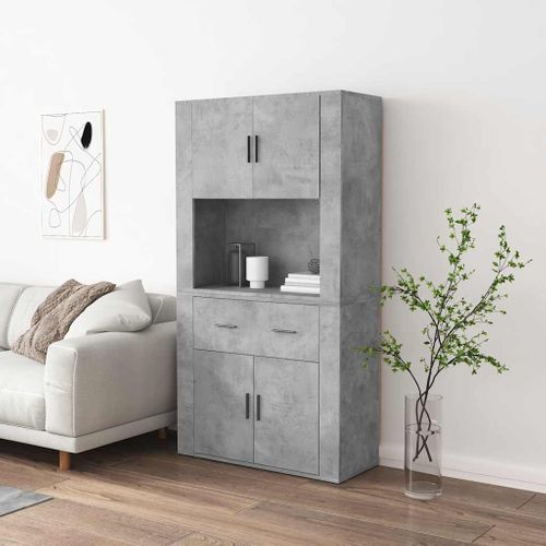 Buffet Haut Gris Béton Bois Contreplaqué