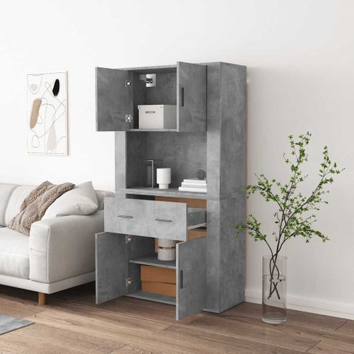 Buffet Haut Gris Béton Bois Contreplaqué