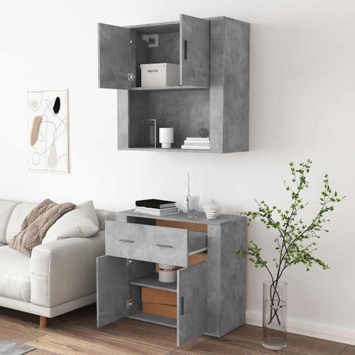 Buffet Haut Gris Béton Bois Contreplaqué