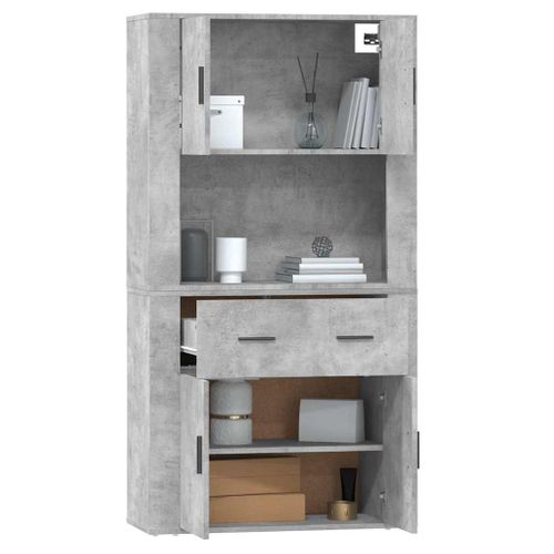Buffet Haut Gris Béton Bois Contreplaqué