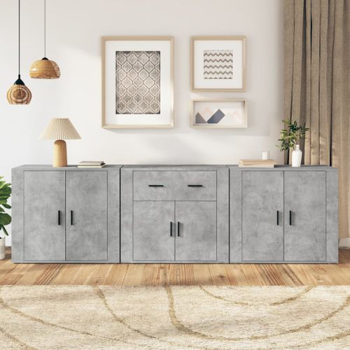Buffets 3 Pièces Gris Béton Bois Contreplaqué