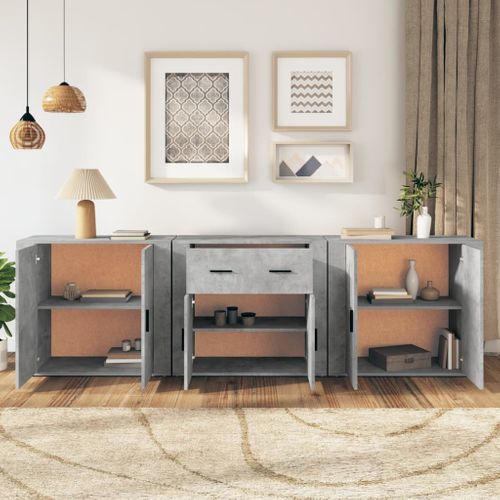 Buffets 3 Pièces Gris Béton Bois Contreplaqué