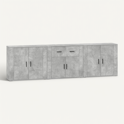 Buffets 3 Pièces Gris Béton Bois Contreplaqué