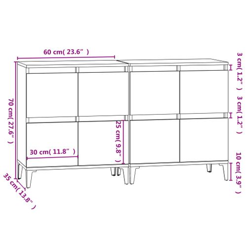 Buffets 2 Pièces Gris Béton 60x35x70 Cm Bois Contreplaqué