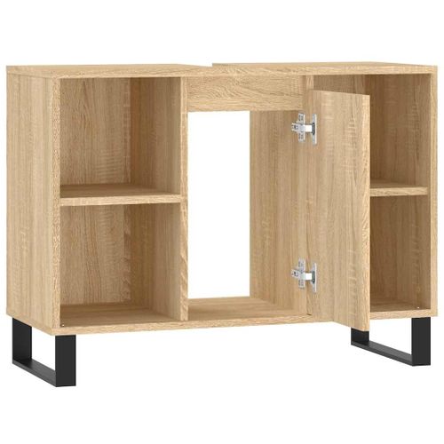 Armoire Roulante En Contreplaqué Chêne Sonoma 45x38x54 Cm - Meuble De Rangement Mobile Avec Porte, Tiroir Et Roulettes Pour Imprimante, Bureau, Entrée