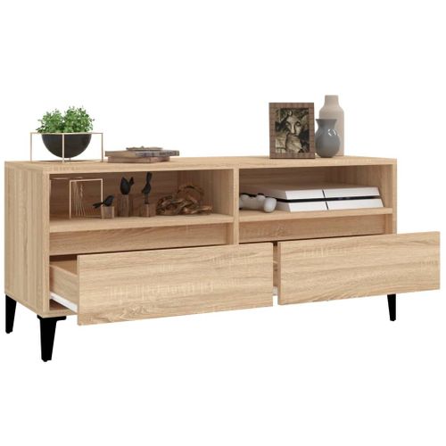 Meuble TV Chêne Sonoma 100x34,5x44,5 Cm Bois Contreplaqué
