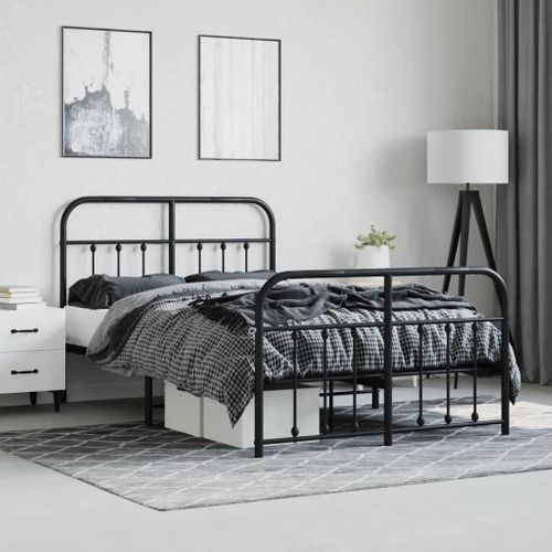 Cadre De Lit Métal Sans Matelas Avec Pied De Lit Noir 120x190cm
