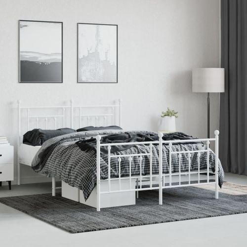 Cadre De Lit Métal Sans Matelas Et Pied De Lit Blanc 140x190 Cm