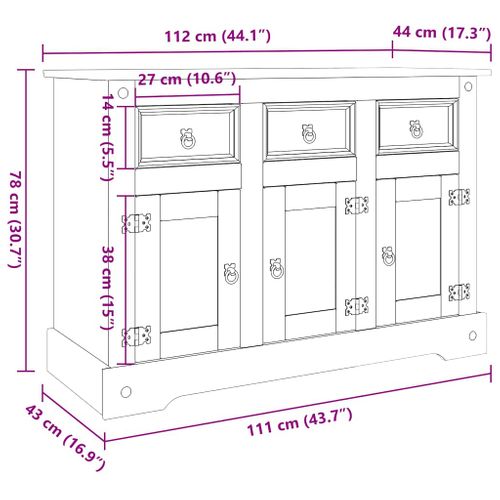 Buffet « Corona » Marron 112 X 44 X 78 Cm Bois Massif Pin Mexicain