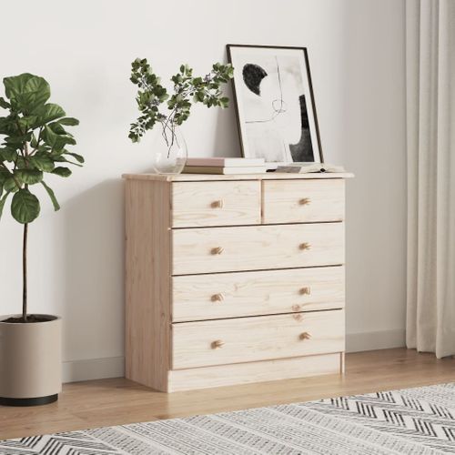 Commode "alta" Avec 5 Tiroirs et Finition Écologique 77x35x73 Cm Bois Massif Pin