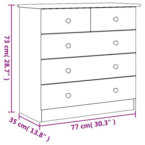 Commode "alta" Avec 5 Tiroirs et Finition Écologique 77x35x73 Cm Bois Massif Pin