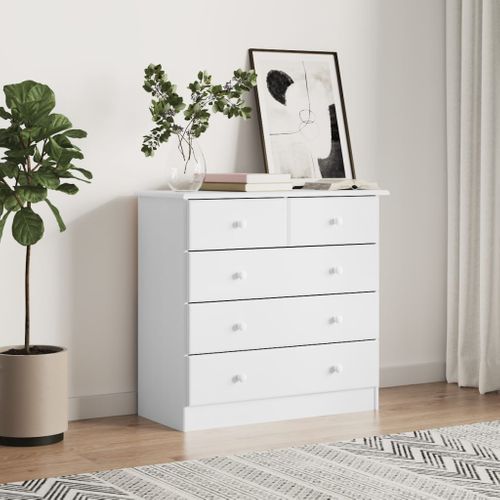 Commode "alta" Avec Grain De Bois Naturel Blanc 77x35x73 Cm Bois Massif Pin