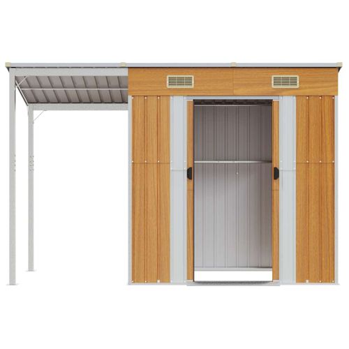Abri De Jardin Avec Toit Prolongé Marron Clair 277x110,5x181 Cm Remise à Outils Terrasse
