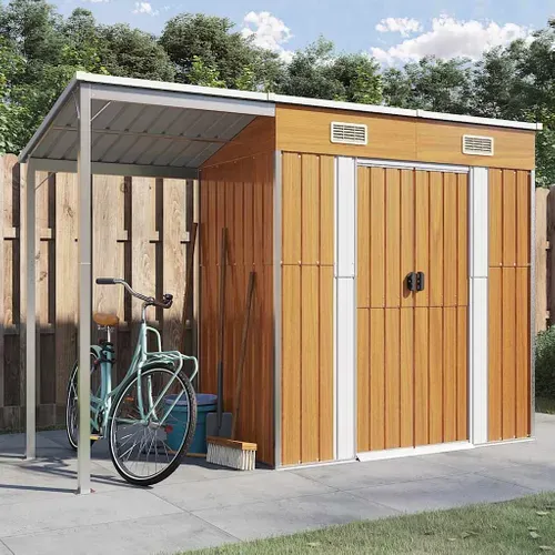 Abri De Jardin Avec Toit Prolongé Marron Clair 277x110,5x181 Cm Remise à Outils Terrasse