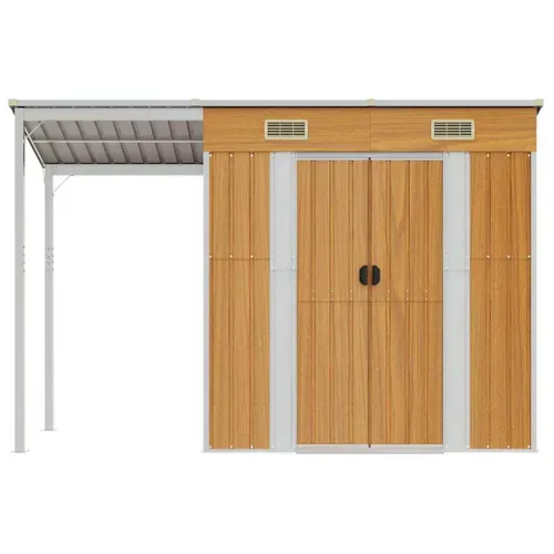 Abri De Jardin Avec Toit Prolongé Marron Clair 277x110,5x181 Cm Remise à Outils Terrasse