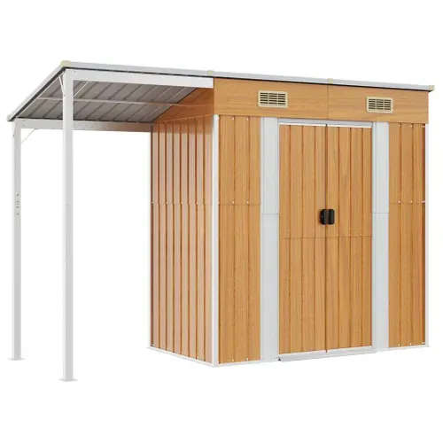 Abri De Jardin Avec Toit Prolongé Marron Clair 277x110,5x181 Cm Remise à Outils Terrasse