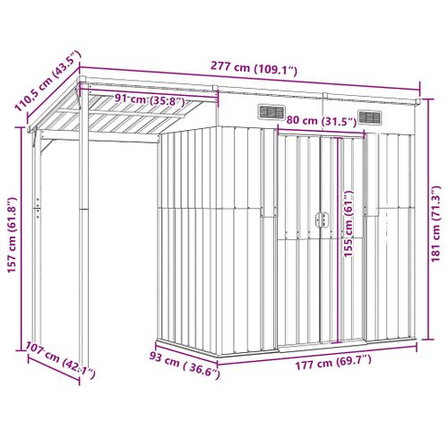 Abri De Jardin Avec Toit Prolongé Marron Clair 277x110,5x181 Cm Remise à Outils Terrasse