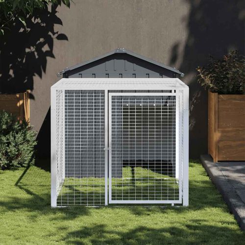 Cage À Poules Avec Enclos Et Maille Ventilée Anthracite 117x201x123 Cm Acier Galvanisé