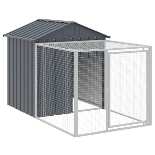 Cage À Poules Avec Enclos Et Maille Ventilée Anthracite 117x201x123 Cm Acier Galvanisé