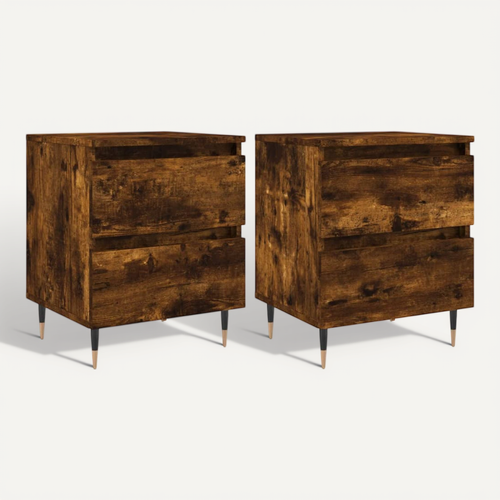Tables De Chevet 2 Pièces Chêne Fumé 40x35x50 Cm Bois Contreplaque