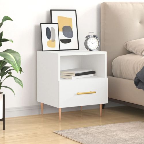 Table De Chevet Blanc 40x35x47,5 Cm Bois Contreplaqué