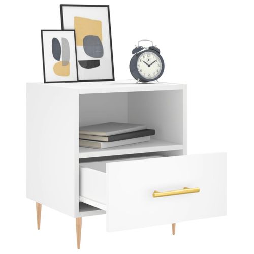 Table De Chevet Blanc 40x35x47,5 Cm Bois Contreplaqué