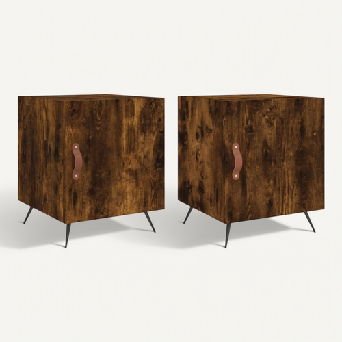Tables De Chevet 2 Pièces Chêne Fumé 40x40x50 Cm Bois Contreplaqué