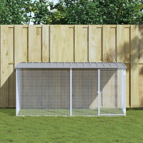 Cage À Poulets Avec Toit Gris Clair 203 X 98 X 90 Cm En Acier Galvanisé