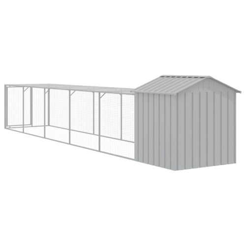 Poulailler Avec Cour Gris Clair 117x609x123 Cm Acier Galvanisé